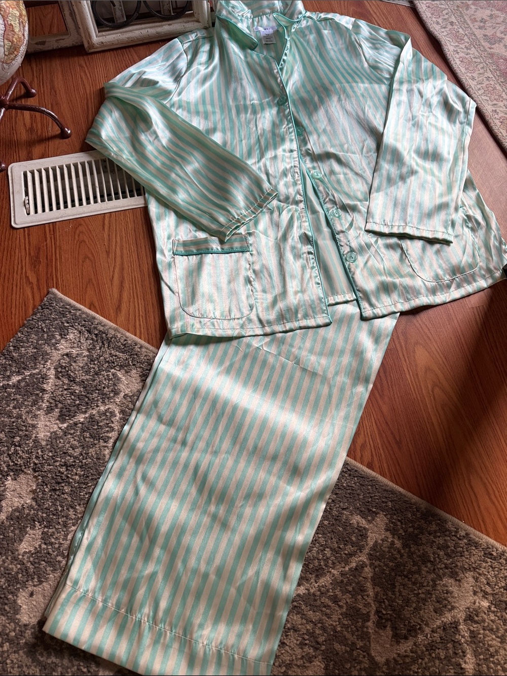 Striped Mint and White Women's Pajama Set feels like luxury against the skin